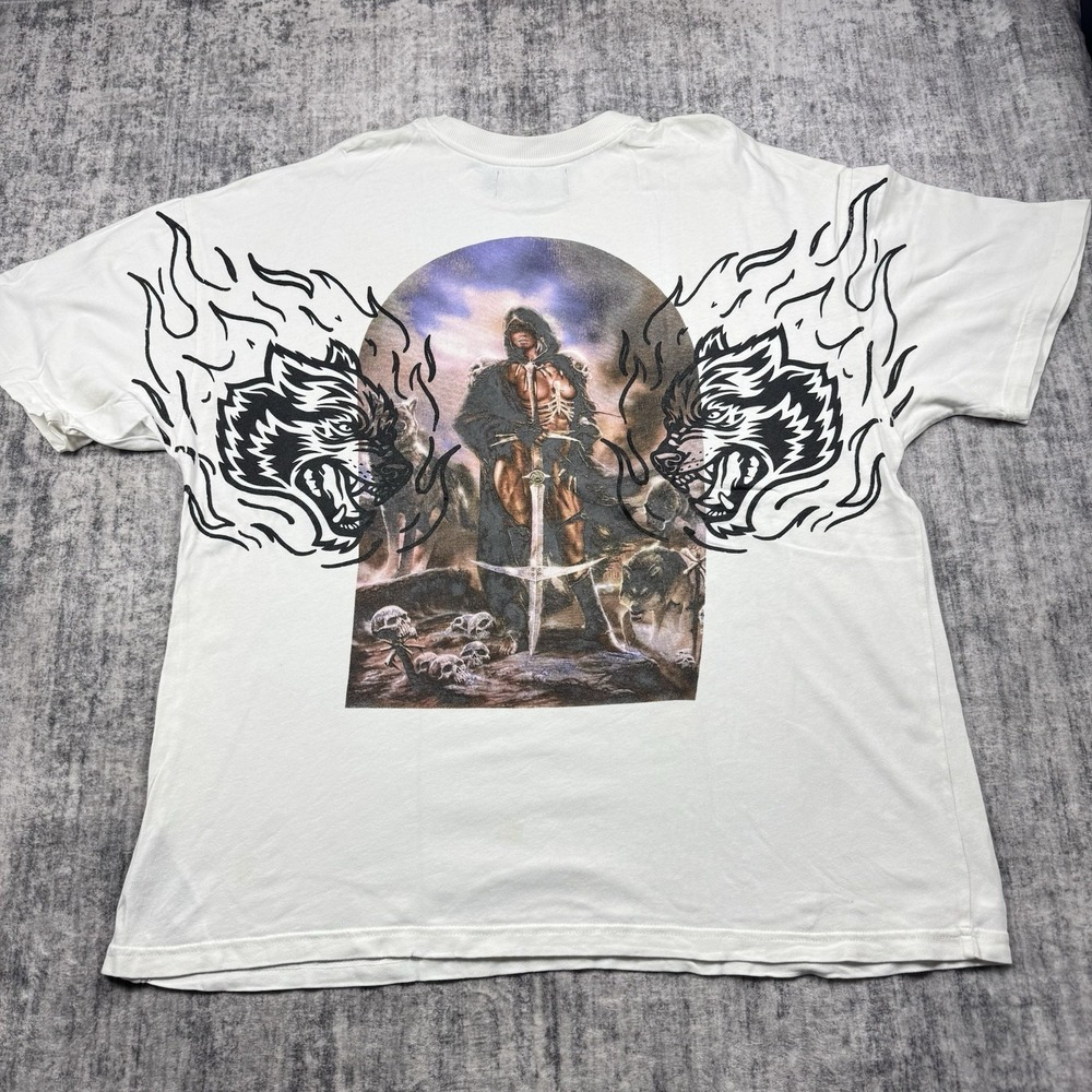 Y2K Dark Sport L.E. Until Valhalla Goddess Wolves Sword T-shirt White Sz XL